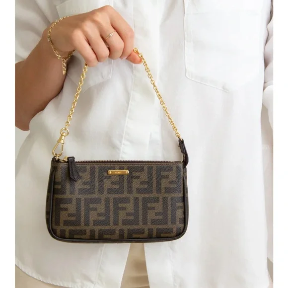 Authentic Fendi Chain Pochette Zucca Coated Canvas - Picture 4 of 12